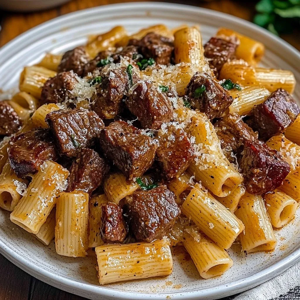 Cajun Steak Tips with Parmesan Rigatoni