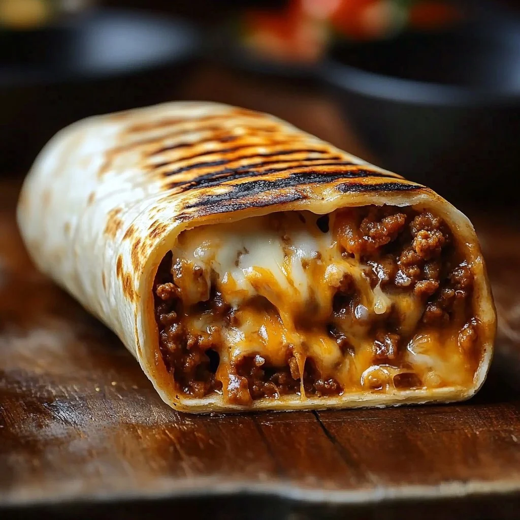 Delicious grilled cheese burrito filled with melted cheese and savory ingredients
