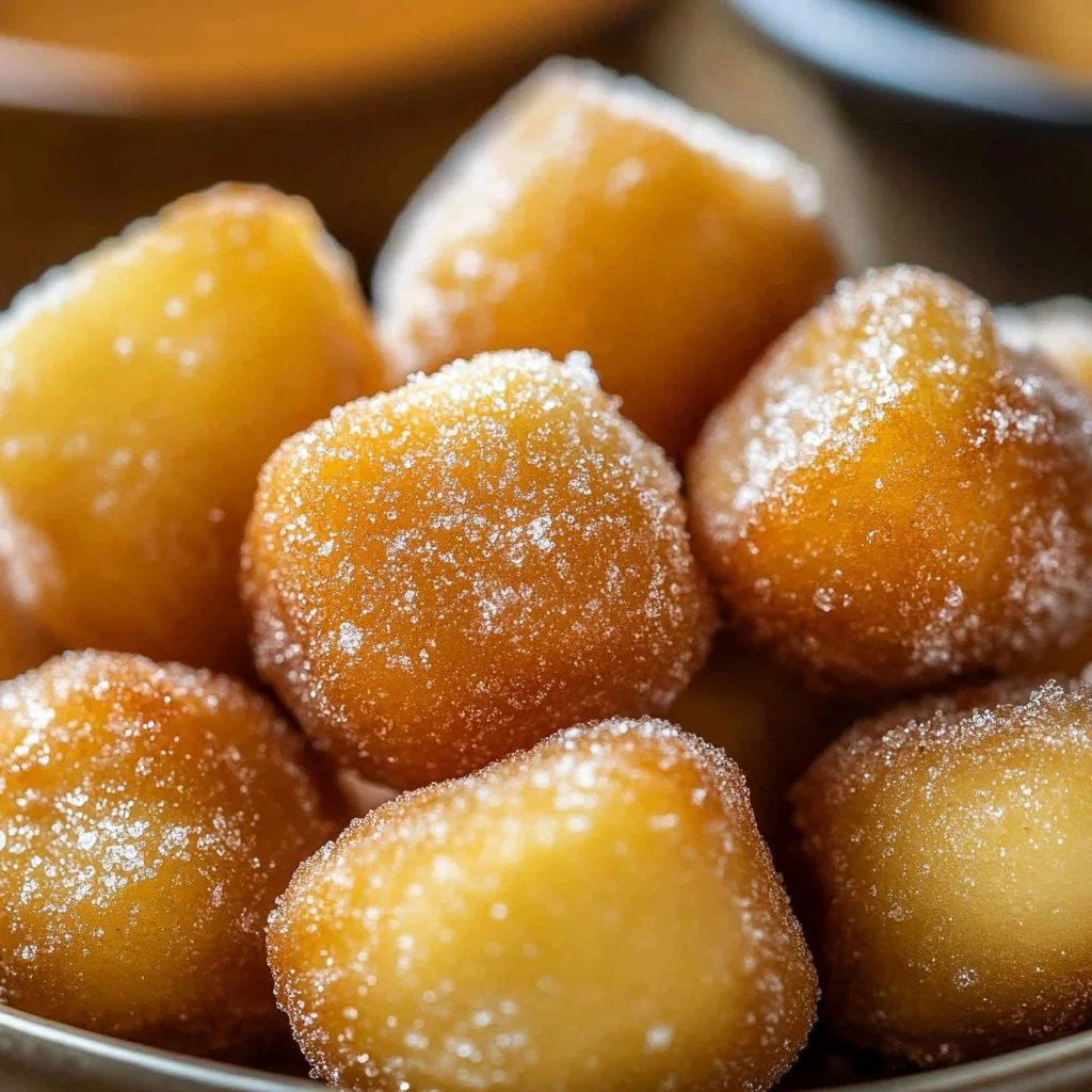 Healthy air fryer churro bites served on a plate with sugar coating