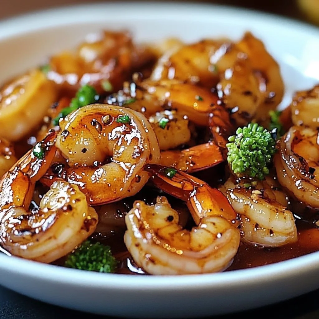 High-protein honey garlic shrimp dish served with vegetables on a plate