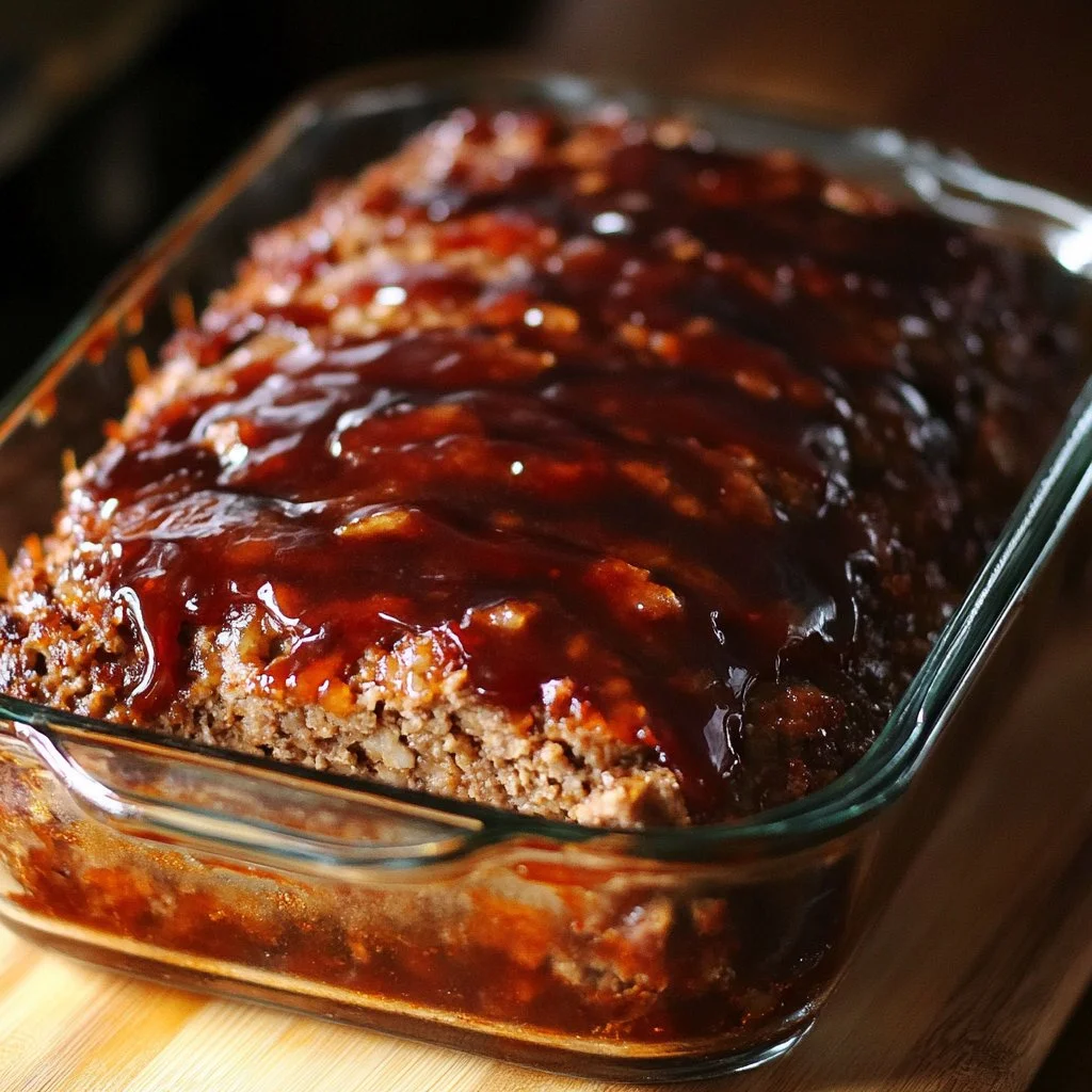 Delicious homemade meatloaf freshly baked and served on a plate.