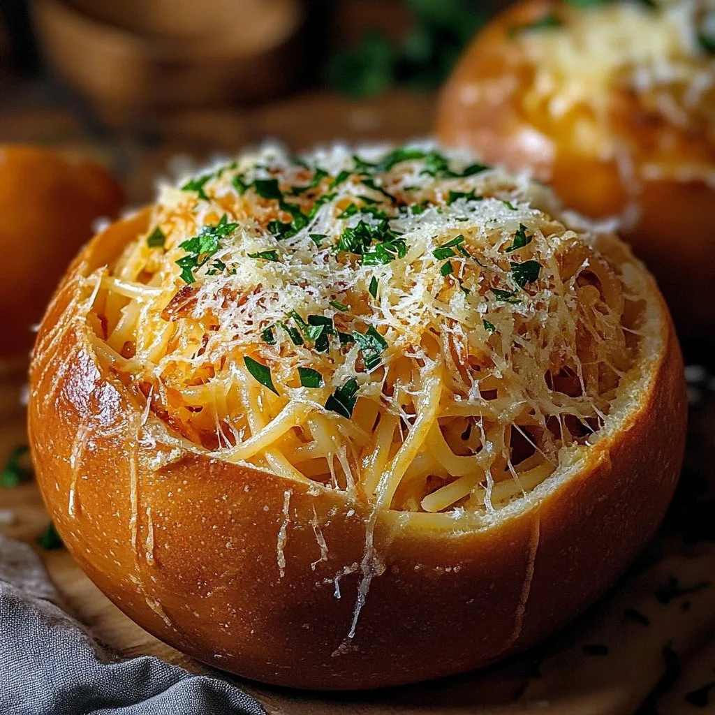 Spaghetti Garlic Bread Bowl