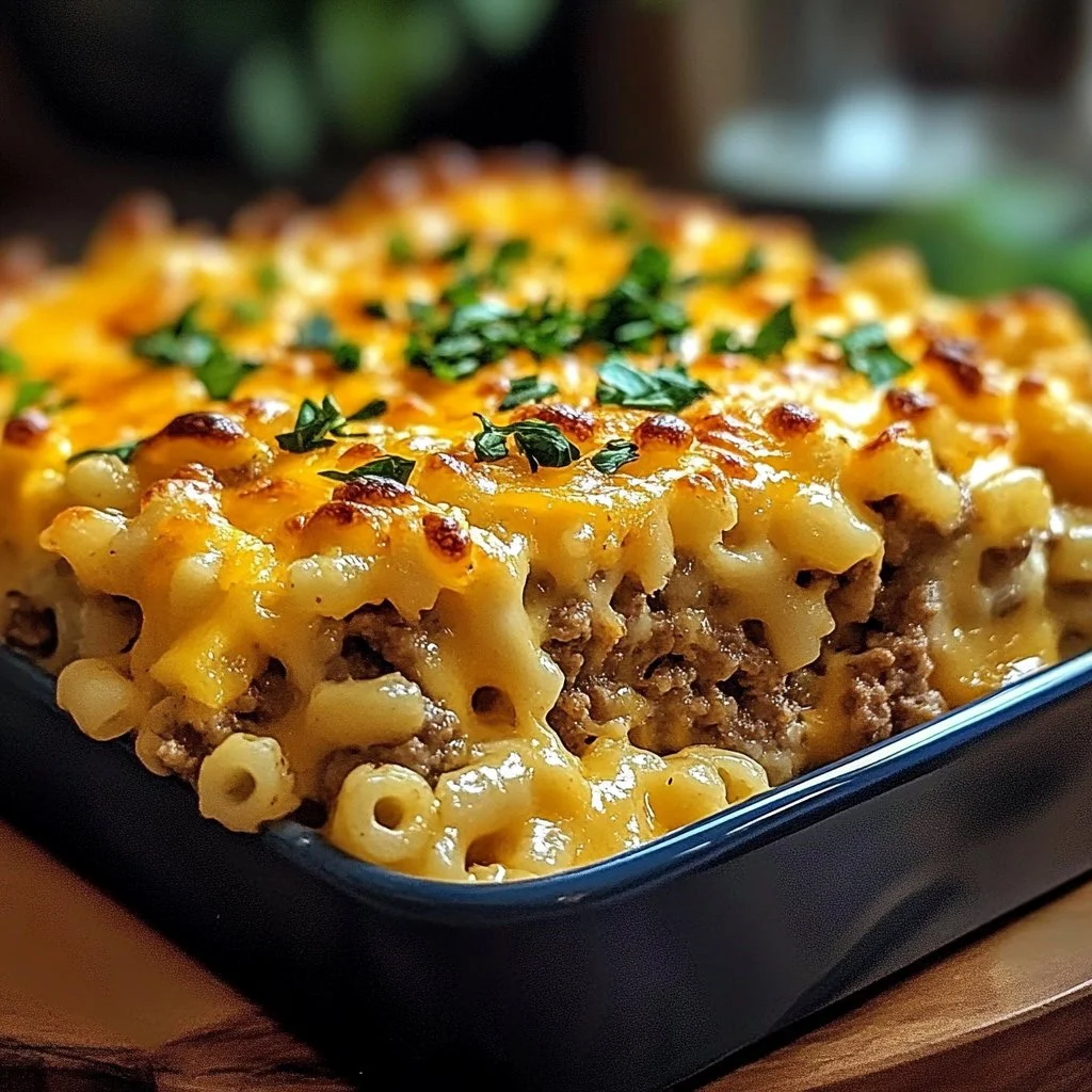 Mac and Cheese Meatloaf Casserole served in a dish