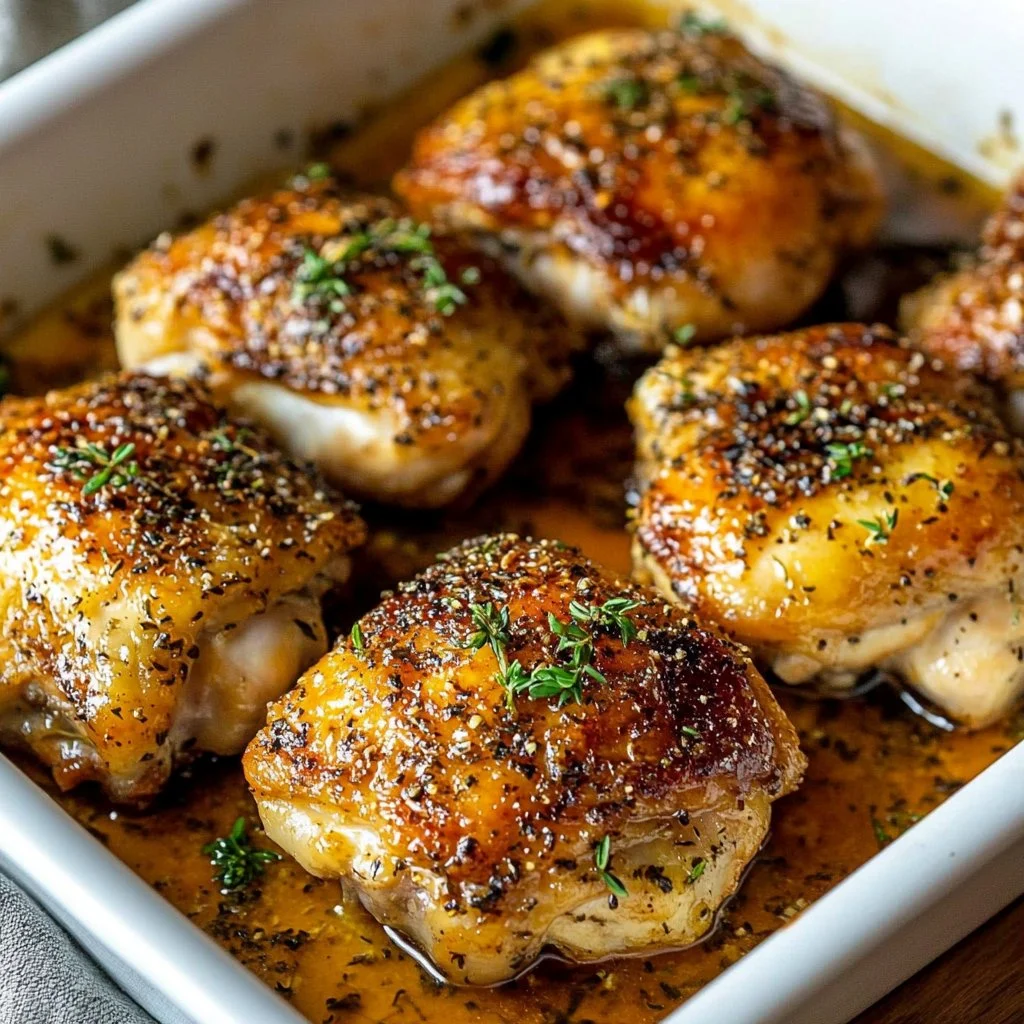 Delicious oven-baked chicken thighs served with herbs and spices