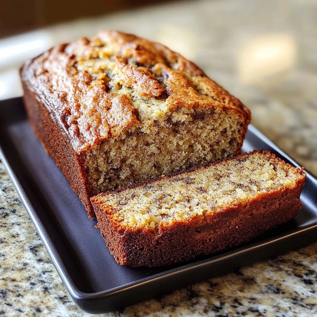 Perfectly baked banana nut bread with walnuts in a rustic setting