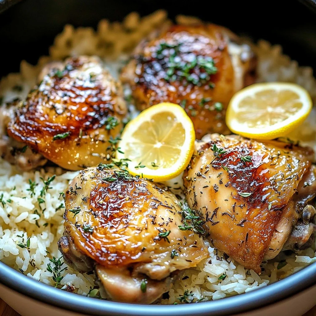 Juicy Slow Cooker Lemon Herb Chicken garnished with fresh herbs and lemon slices