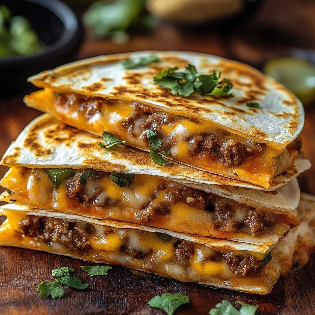 Tasty Smashburger Quesadillas served with fresh ingredients and melted cheese