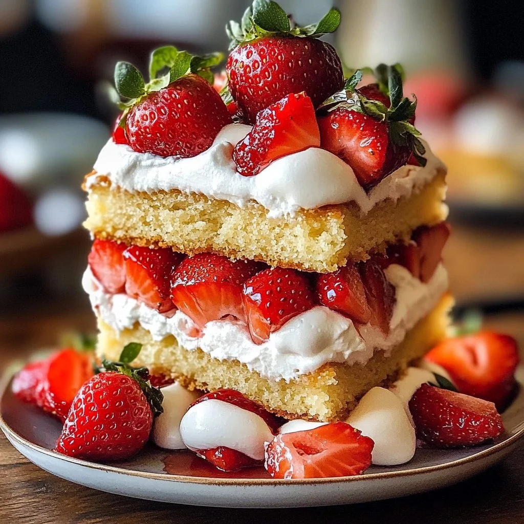 Delicious strawberry shortcake with fresh strawberries and whipped cream