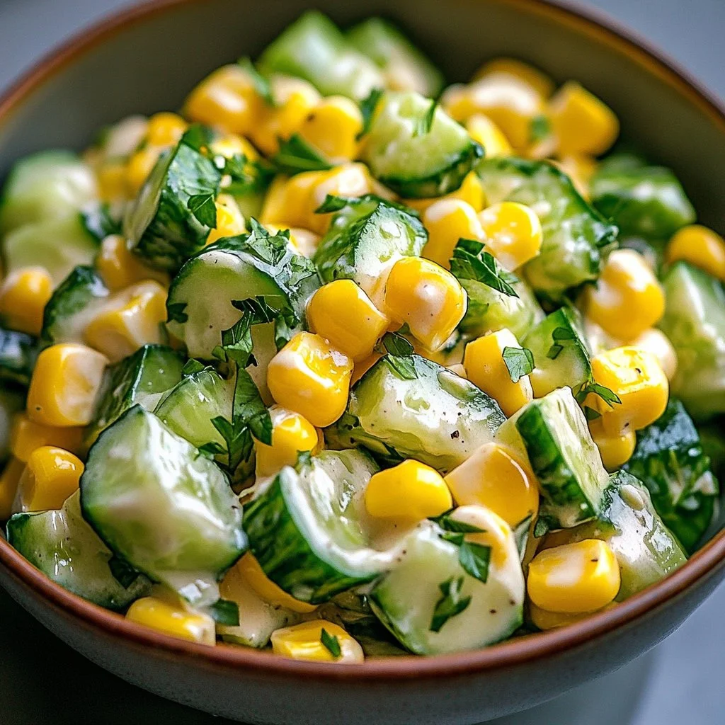 Delicious Street Corn Creamy Cucumber Salad with fresh ingredients.