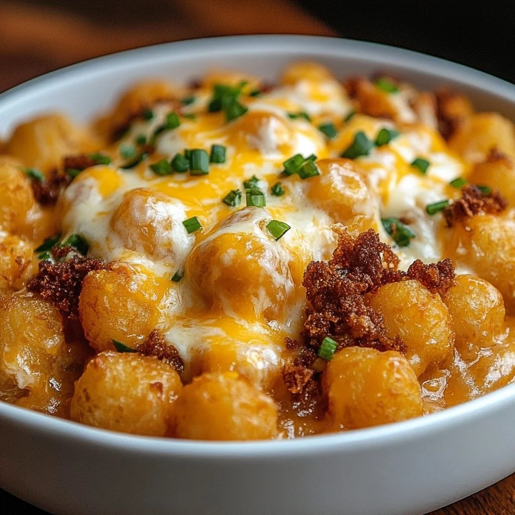Delicious Tater Tot Casserole served in a baking dish