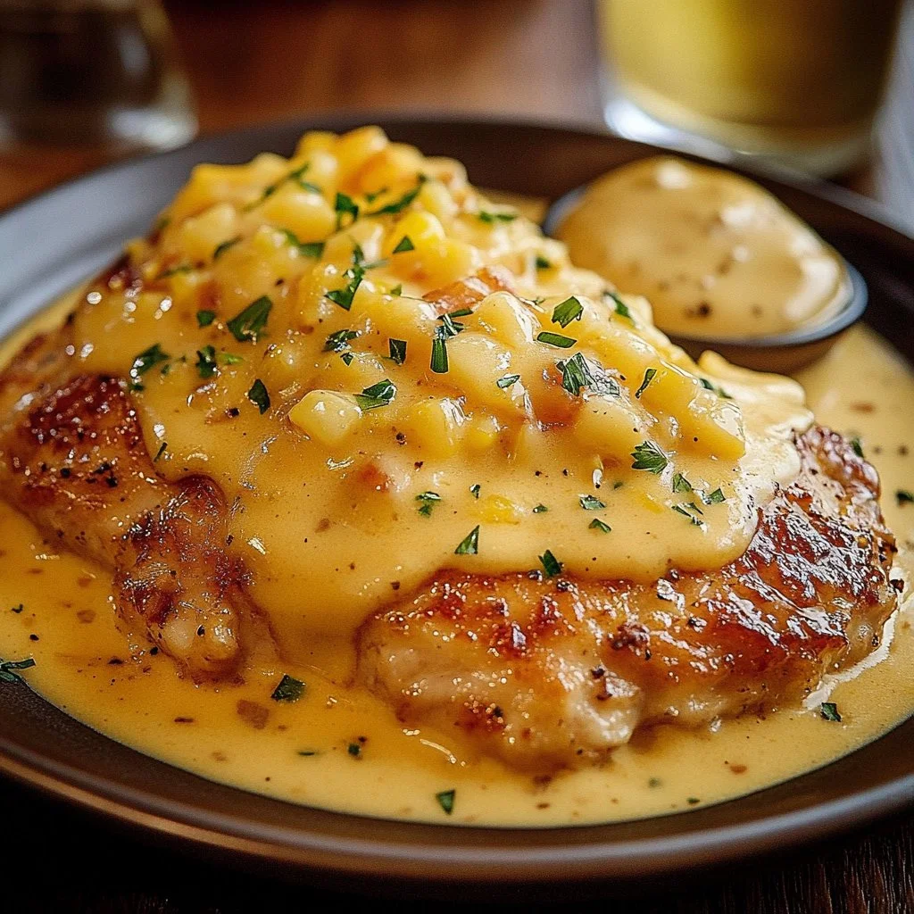 Delicious Texas Roadhouse Smothered Chicken served with savory toppings