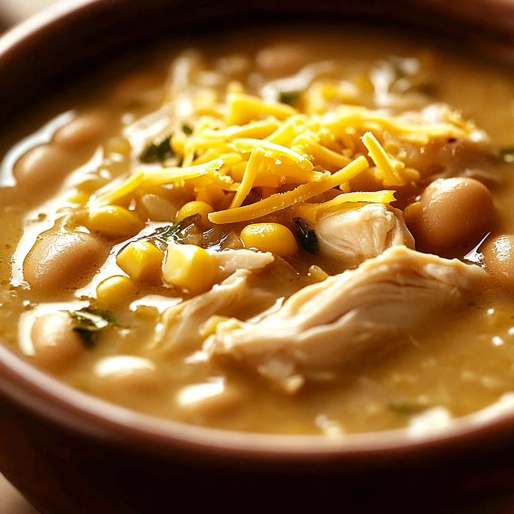 Bowl of creamy white chicken chili topped with cilantro and avocado.