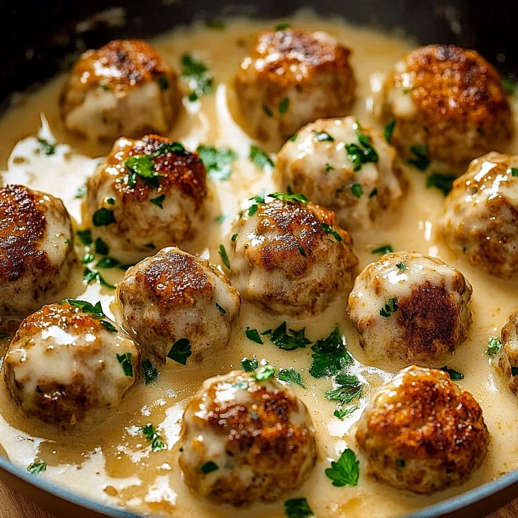 Delicious keto turkey meatballs served with fresh herbs and low-carb sauce