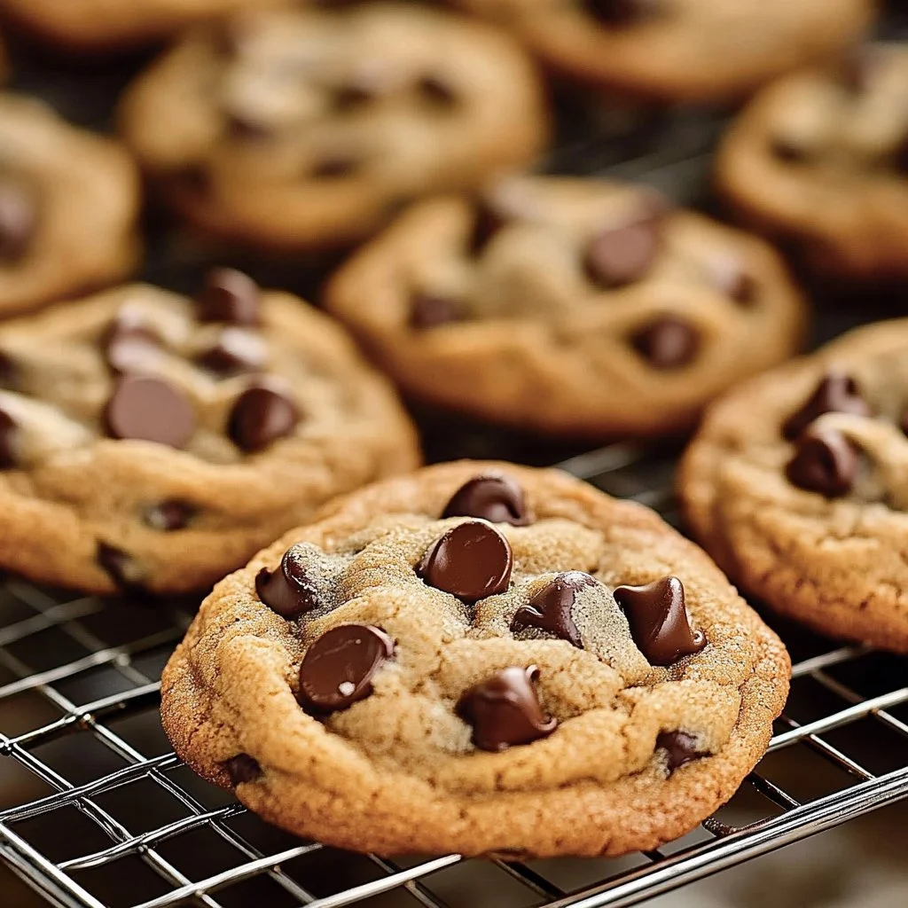 Bakery style chocolate chip cookies with melted chocolate and a golden brown crust.