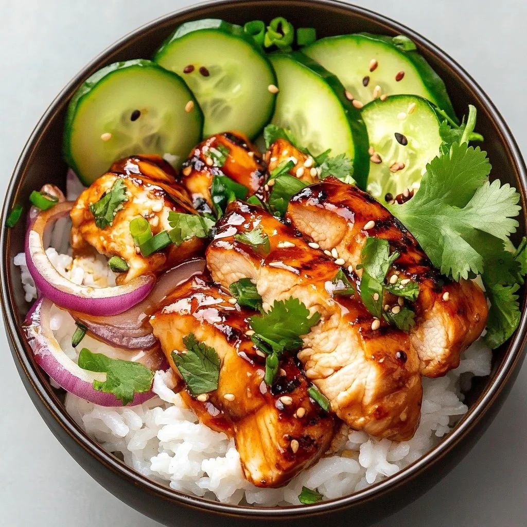 Delicious Bang Bang Chicken Bowl with spicy chicken and vibrant vegetables
