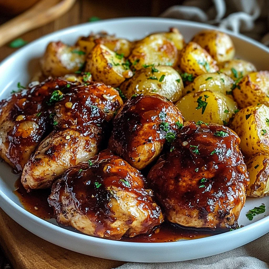 BBQ Chicken with Cheesy Garlic Potatoes 1 Honey BBQ Chicken with Cheesy Garlic Potatoes