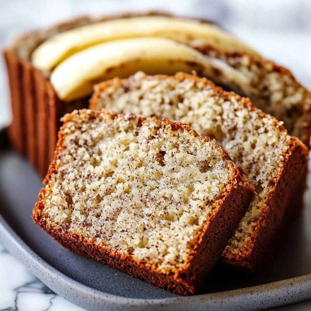 Loaf of freshly baked banana bread on a wooden cutting board