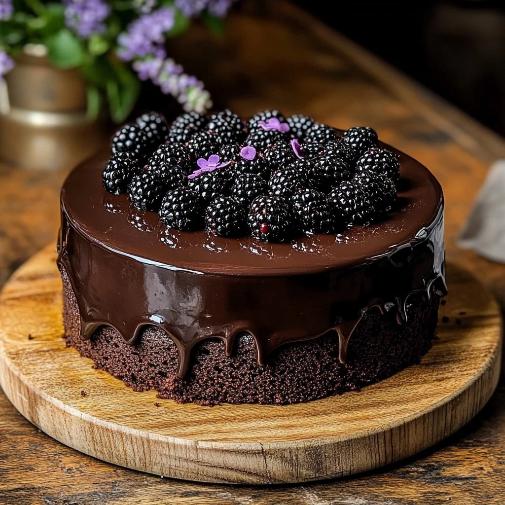 Gothic Blackberry Velvet Cake with rich layers and dark themes
