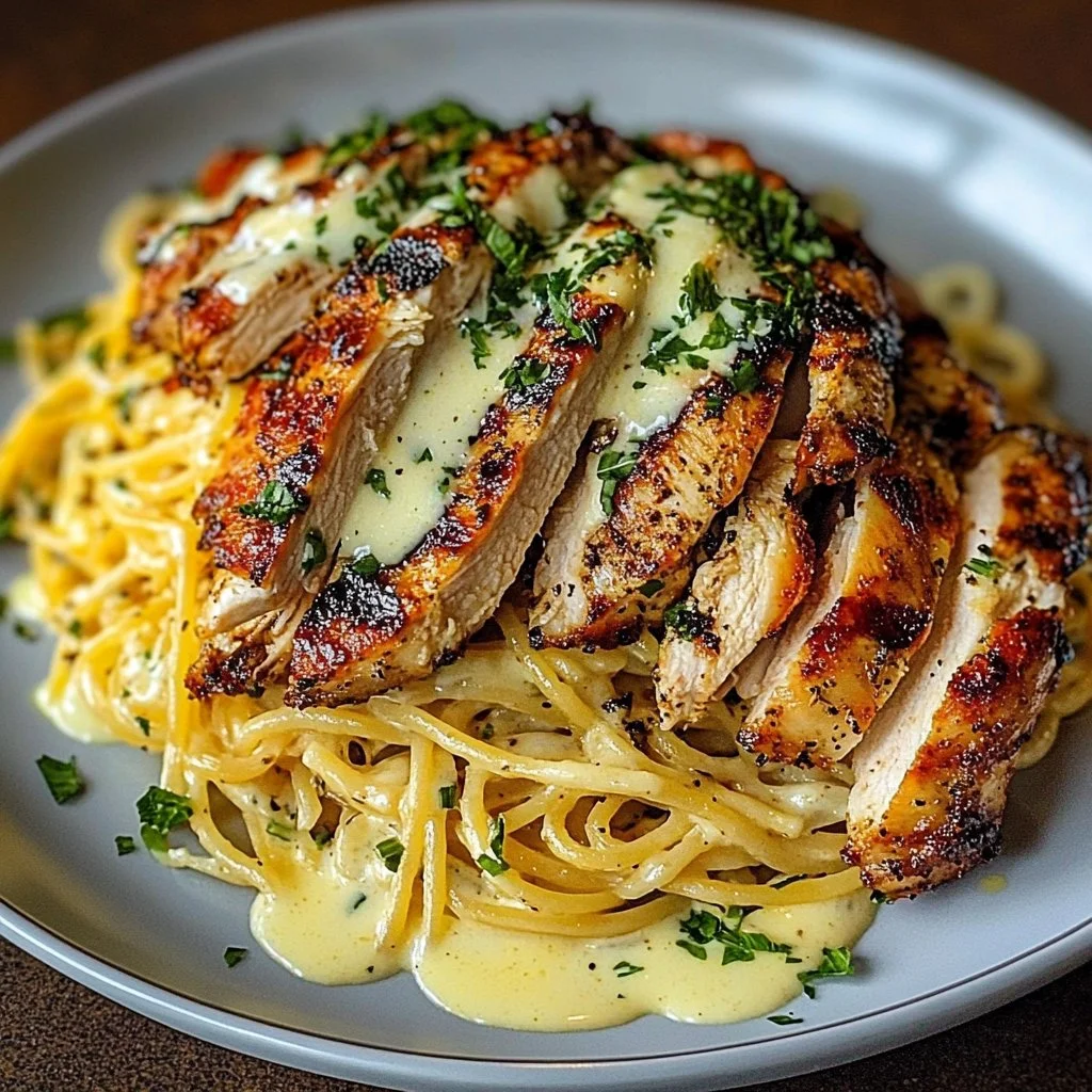 Cajun Chicken served with creamy garlic parmesan sauce and herbs