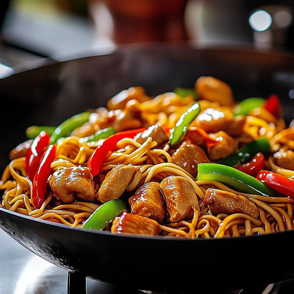 Delicious Chicken Lo Mein dish with colorful vegetables and tender chicken