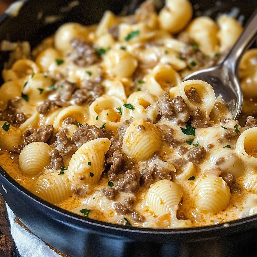 Creamy Beef and Shells 1 Creamy Beef and Shells