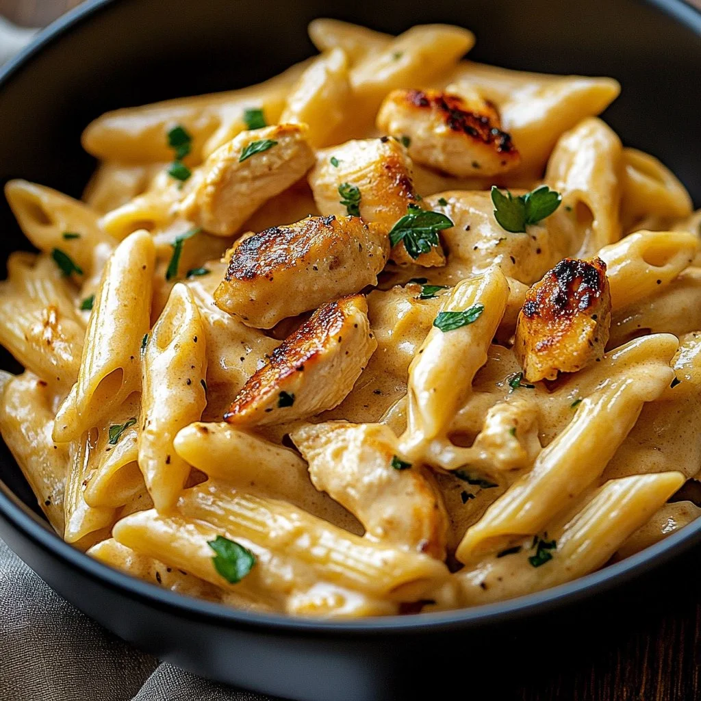 Creamy Cajun Chicken Pasta with spices and chicken served in a bowl