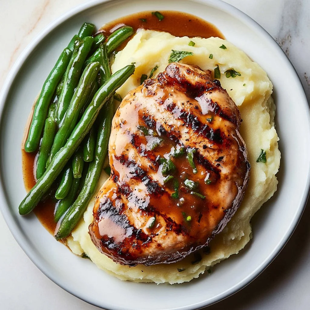 Creamy garlic parmesan chicken breast plated beautifully with herbs.