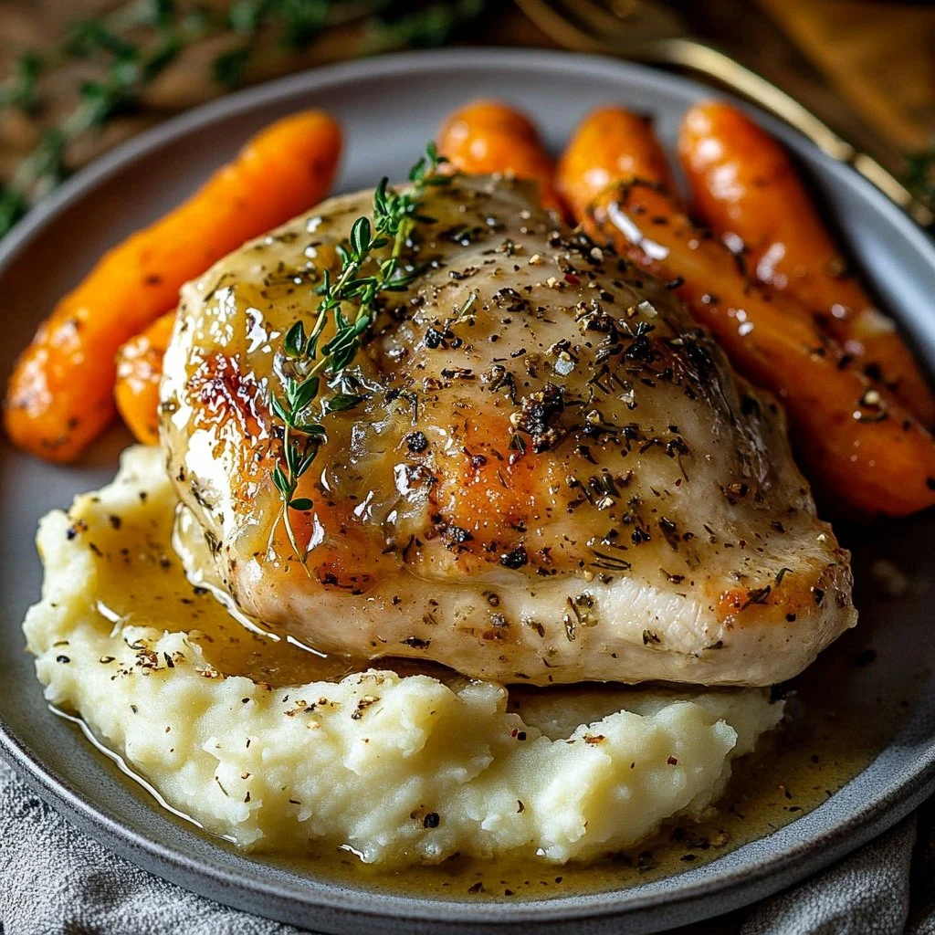 Creamy Herb Chicken with Mashed Potatoes 1 Creamy Herb Chicken with Mashed Potatoes and Glazed Carrots