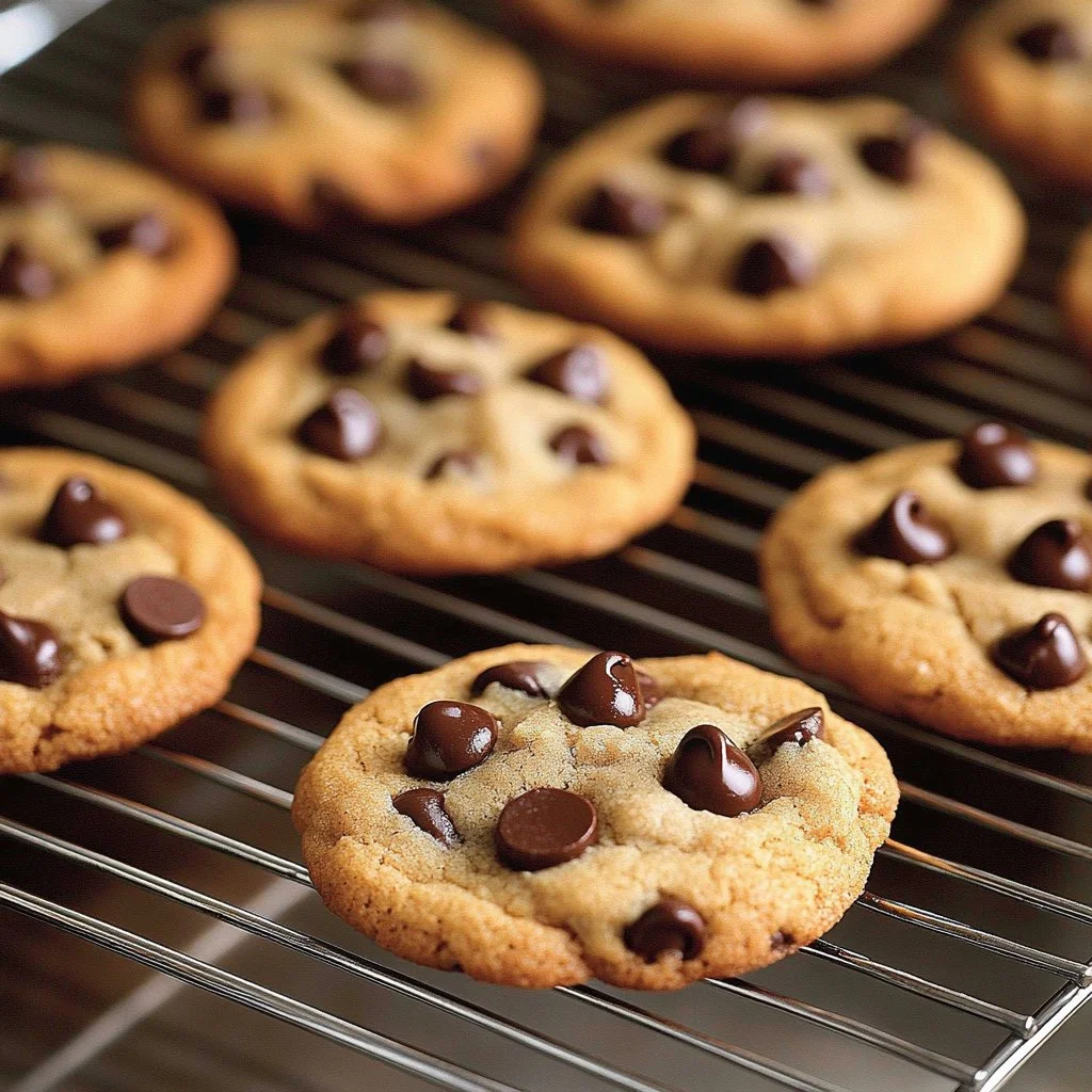 Plate of crispy and chewy chocolate chip cookies fresh out of the oven