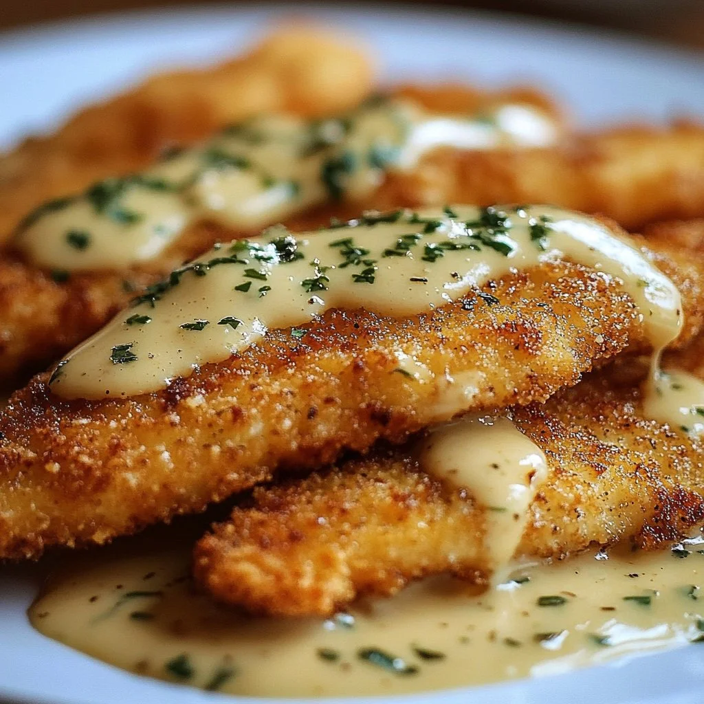 Crispy Parmesan Chicken Breasts served on a plate with fresh herbs.