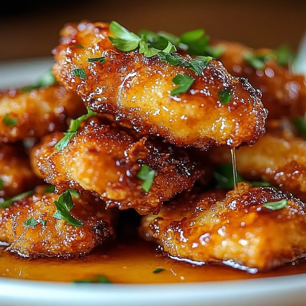Plate of crispy Ritz Cracker Chicken garnished with herbs