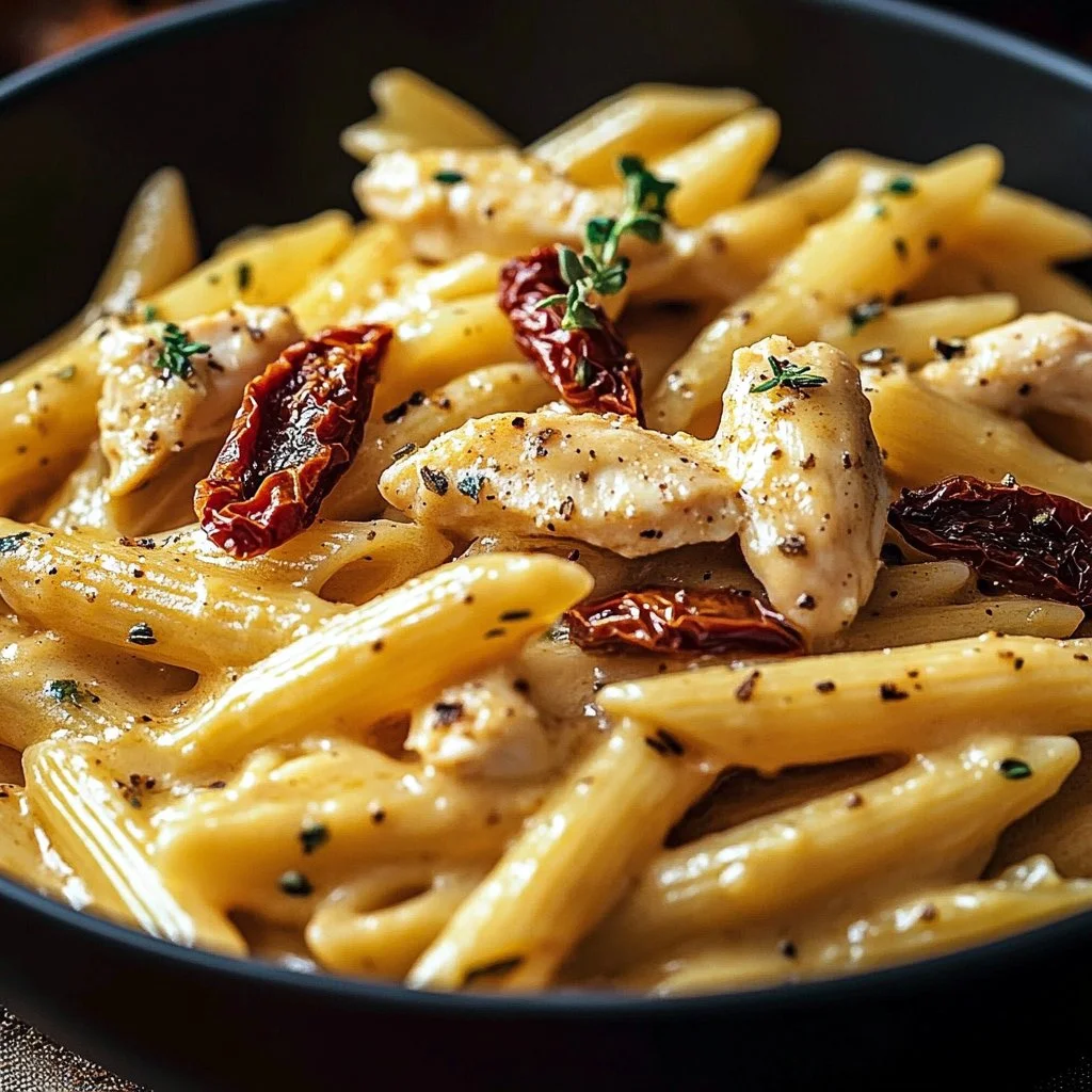 Crock Pot Creamy Cajun Chicken Pasta in a bowl with herbs and a creamy sauce.