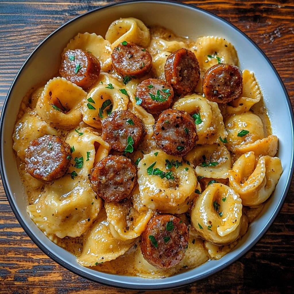Delicious Crockpot Pierogi Casserole with Kielbasa ready to serve