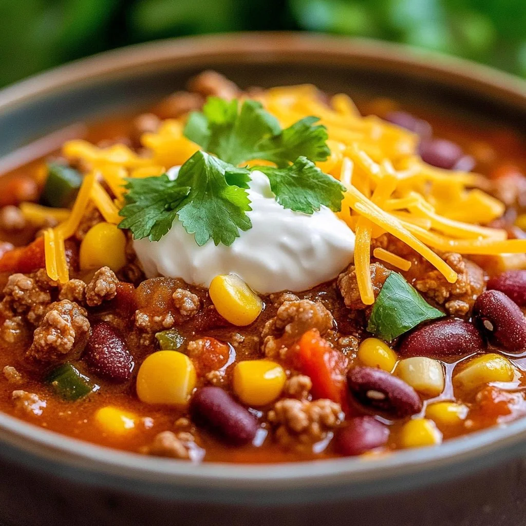 Bowl of easy and flavorful taco soup garnished with cilantro and lime