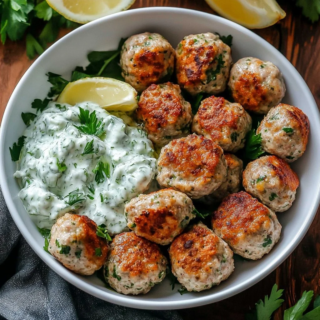 Greek Turkey Meatballs with Tzatziki 1 Greek Turkey Meatballs with Tzatziki