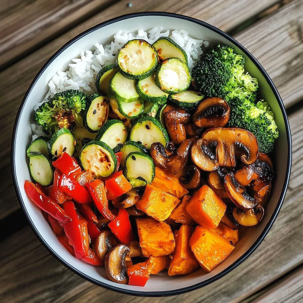 Ground beef stir-fry bowl with garlic veggies and colorful vegetables