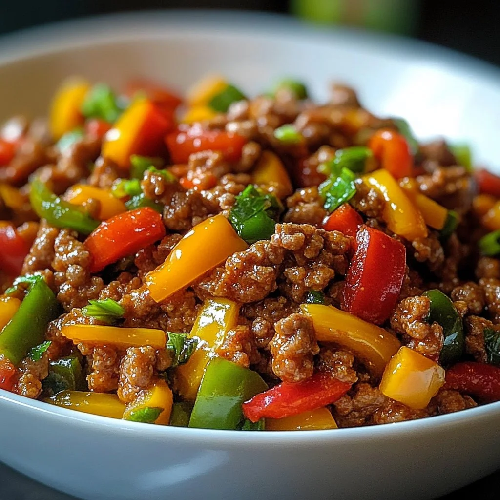 Ground Turkey and Peppers dish served in a bowl