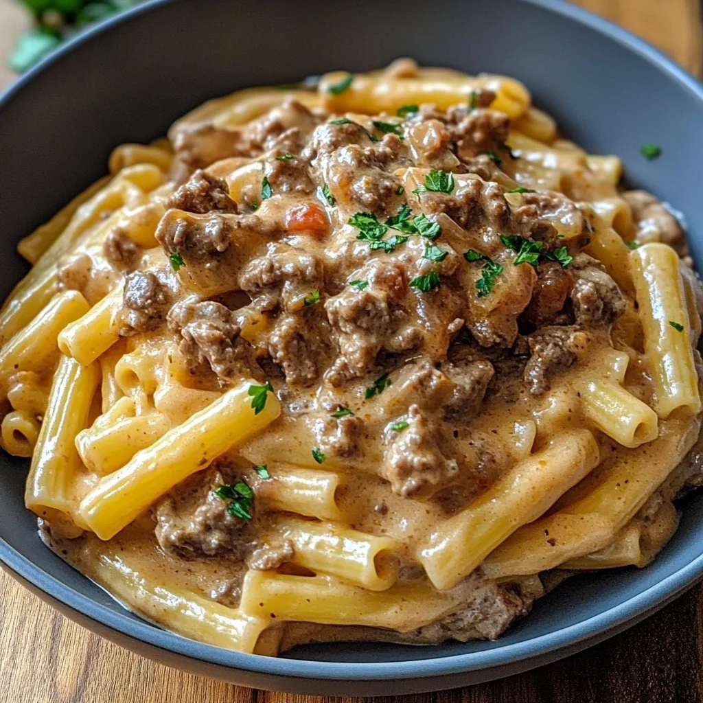 High Protein Creamy Beef Pasta