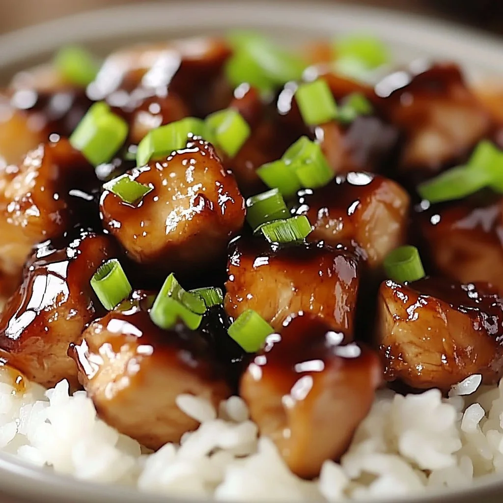 Honey BBQ Chicken served over rice with garnishes for a flavorful meal.