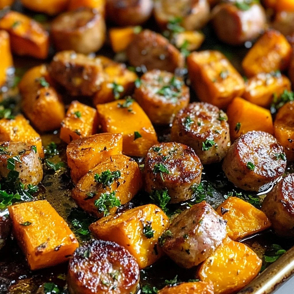 Honey Garlic Sausage and Sweet Potatoes 1 Honey Garlic Sheet Pan Sausage and Sweet Potatoes