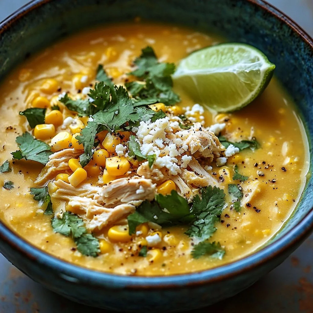 Bowl of Mexican Street Corn Soup topped with cilantro and cheese.