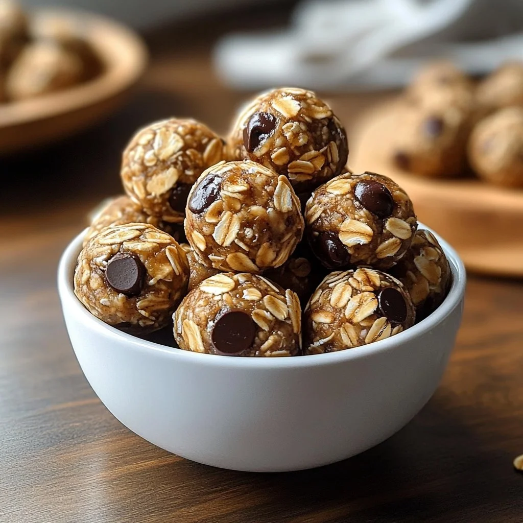 No-bake peanut butter energy bites recipe with oats and chocolate chips
