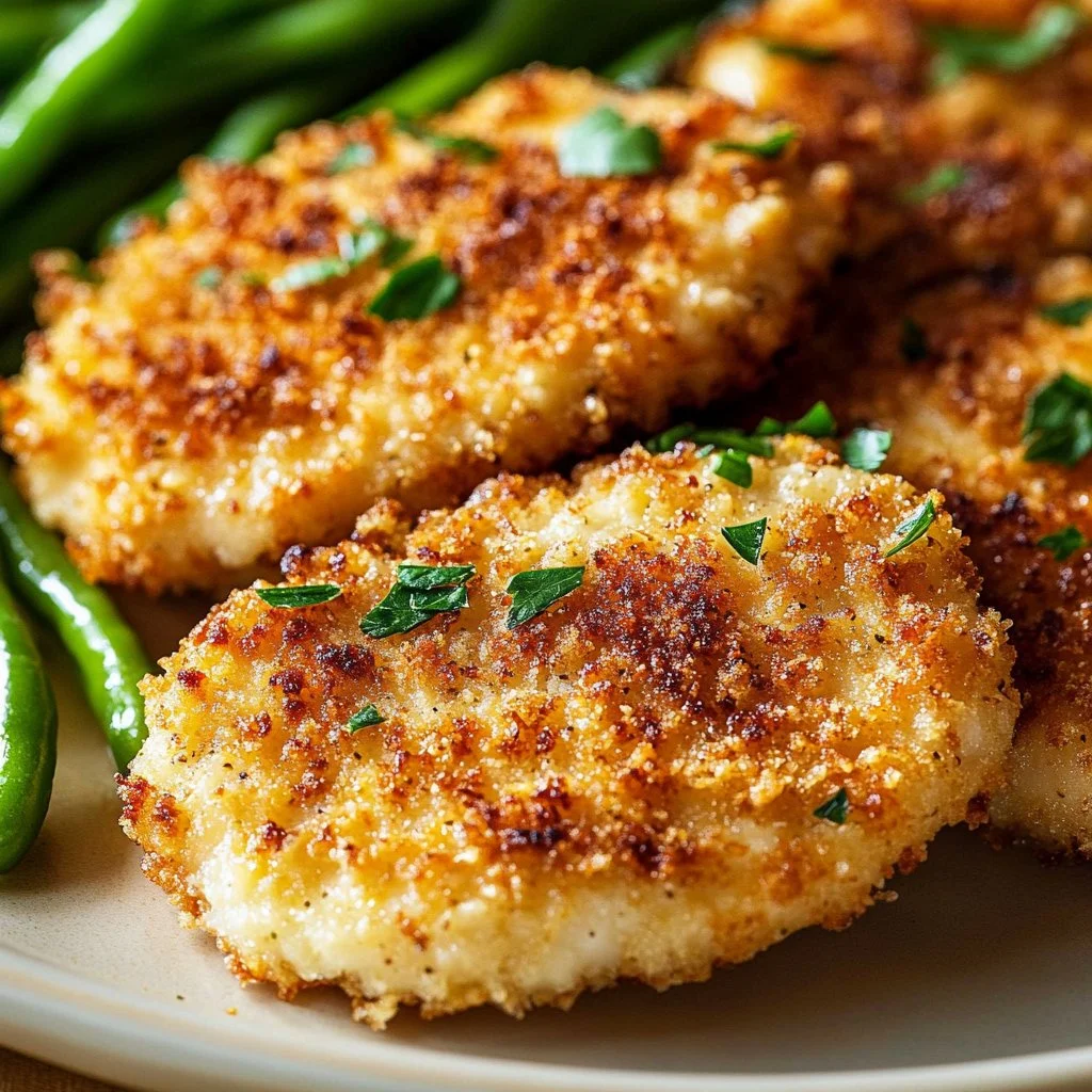 Delicious Parmesan Crusted Chicken with golden crispy coating