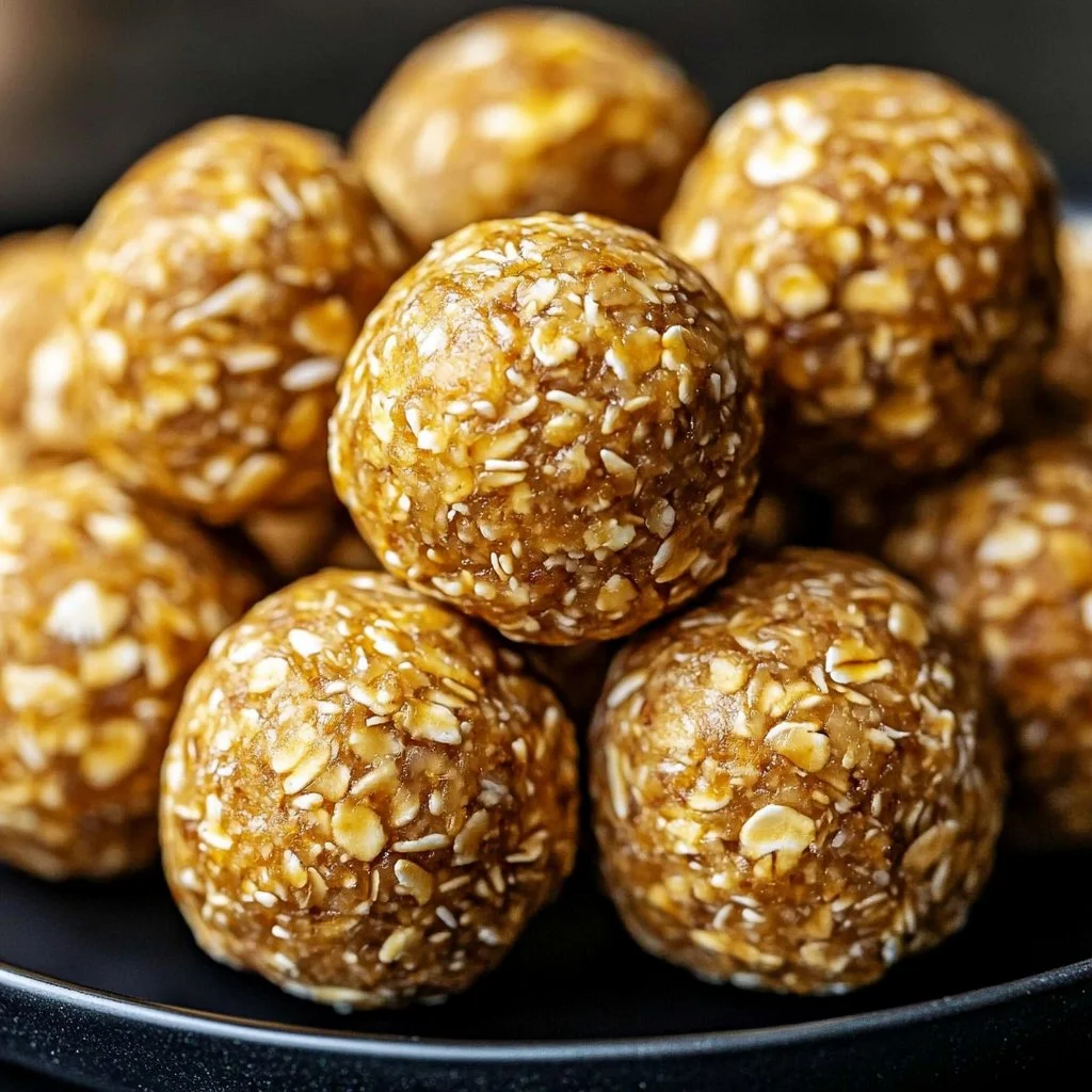 Homemade peanut butter energy balls made with oats, honey, and chocolate chips