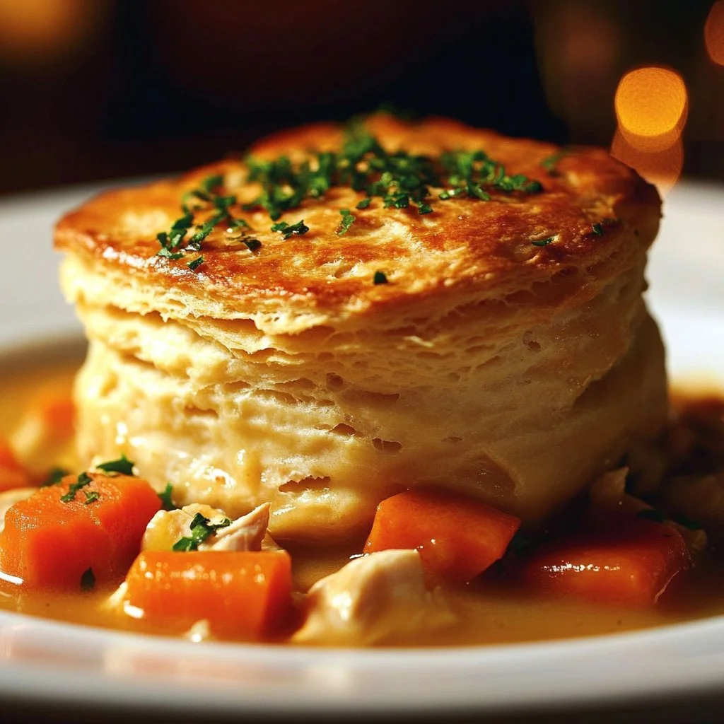 Delicious Red Lobster Biscuit Chicken Pot Pie with flaky biscuits and chicken