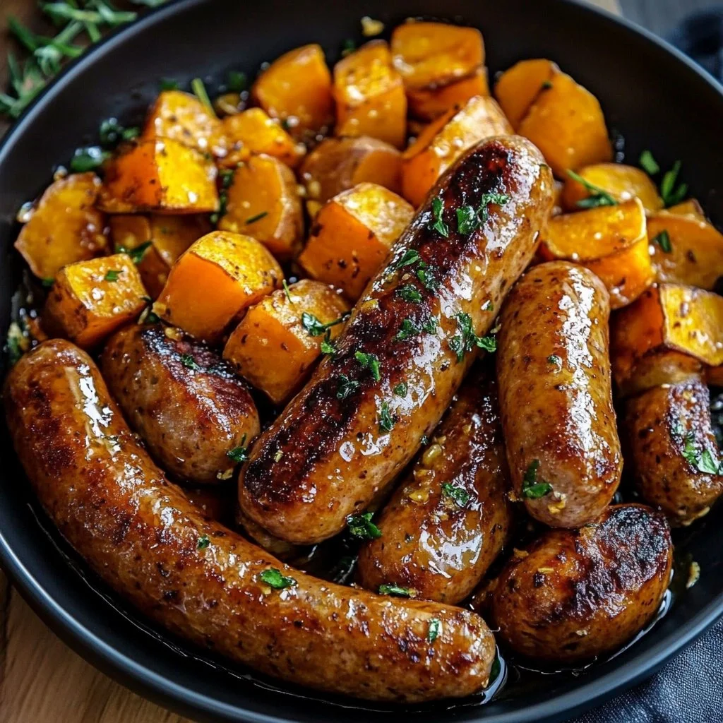 Sausage and Sweet Potatoes with Honey Garlic 1 Sausage and Sweet Potatoes with Honey Garlic