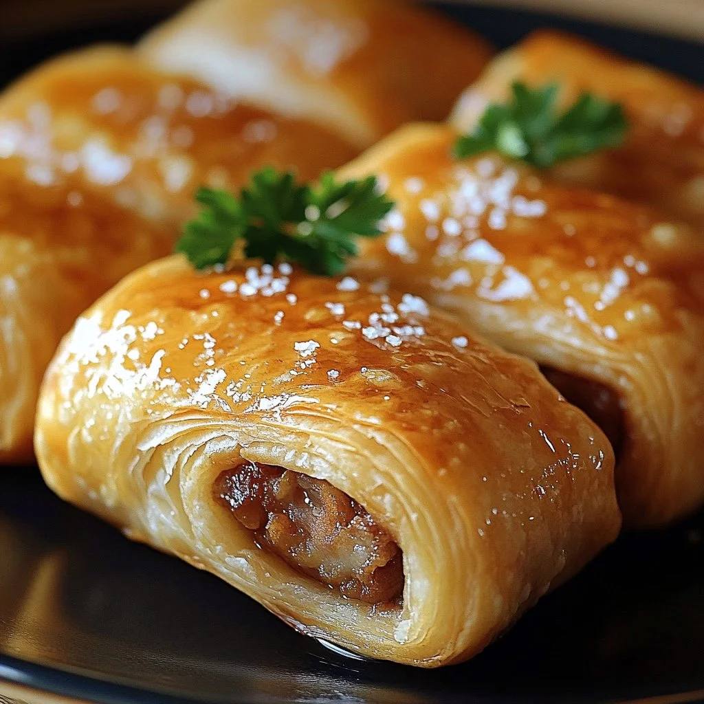 Sausage French Toast Roll-Ups served on a plate with syrup and powdered sugar.