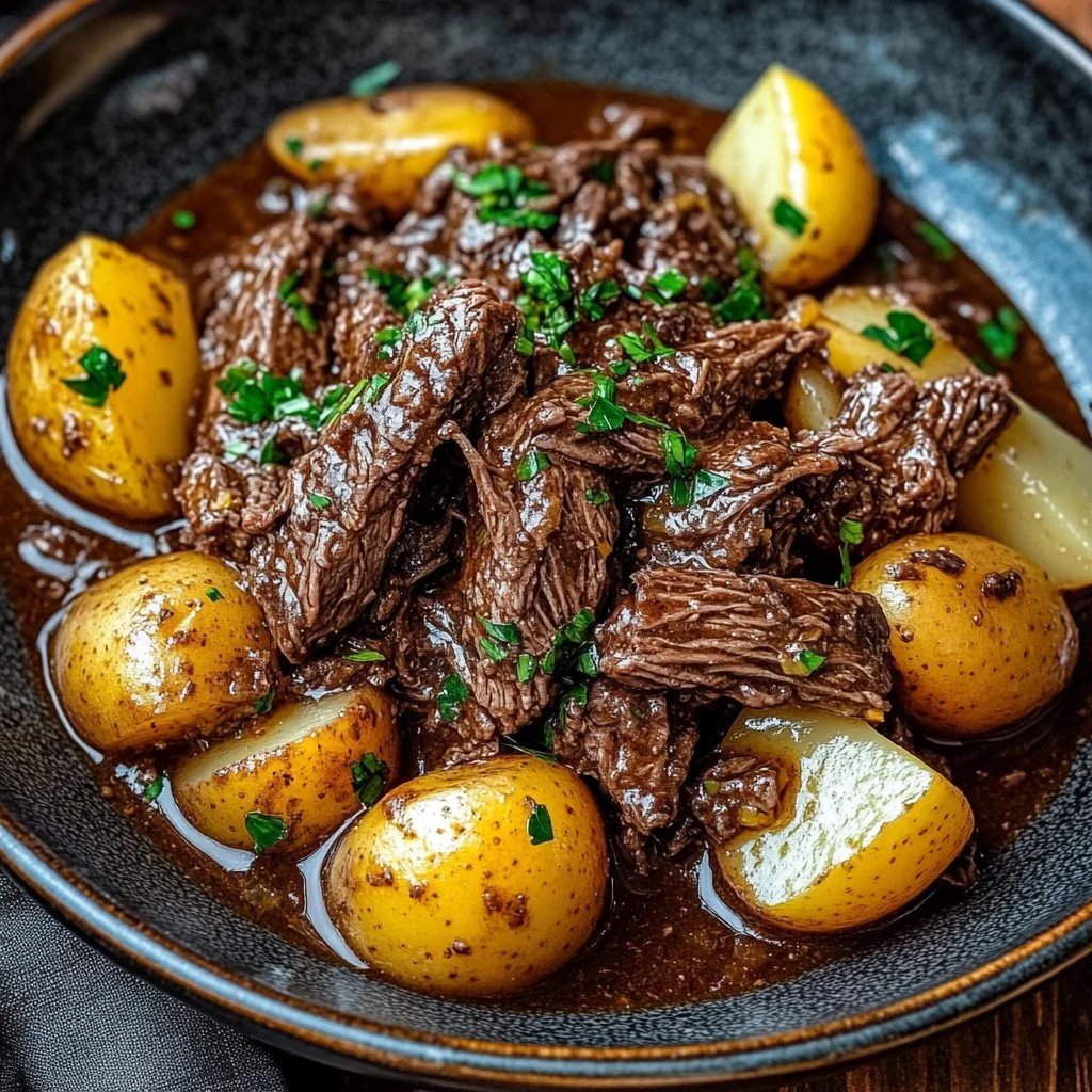 Slow Cooker Garlic Butter Beef with Potatoes 1 Slow Cooker Garlic Butter Beef with Potatoes