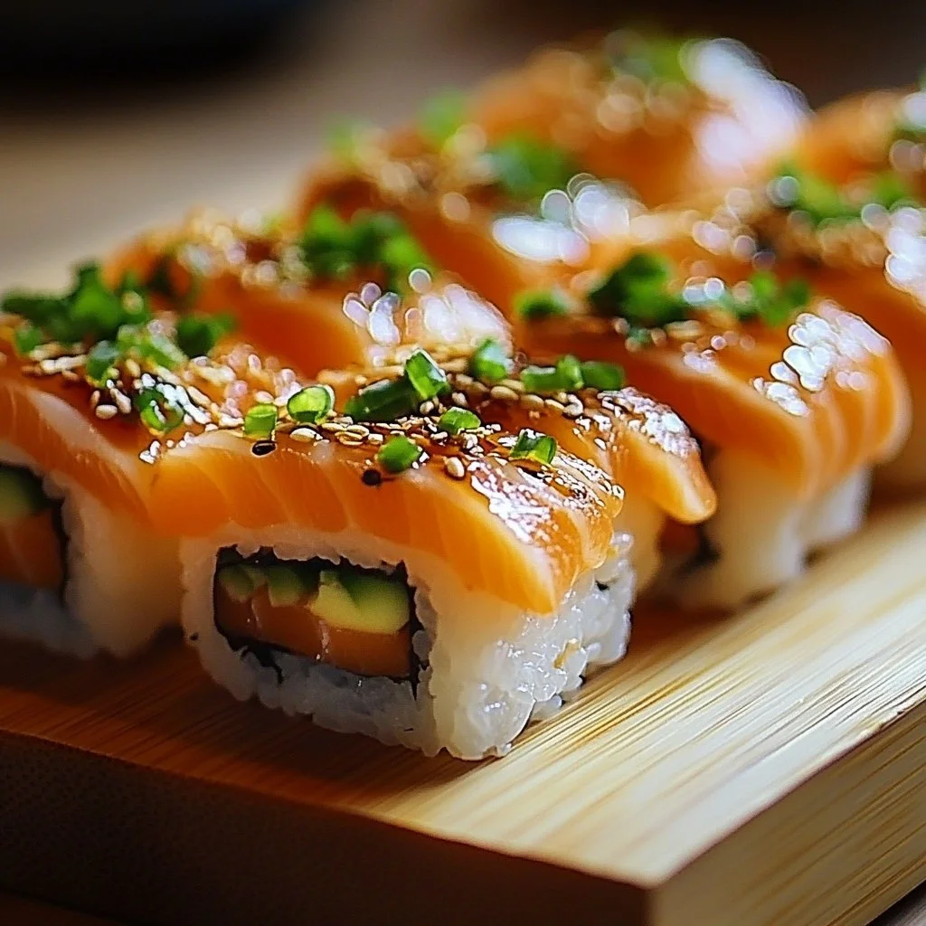 Delicious Spicy Salmon Sushi Bake served in a white dish