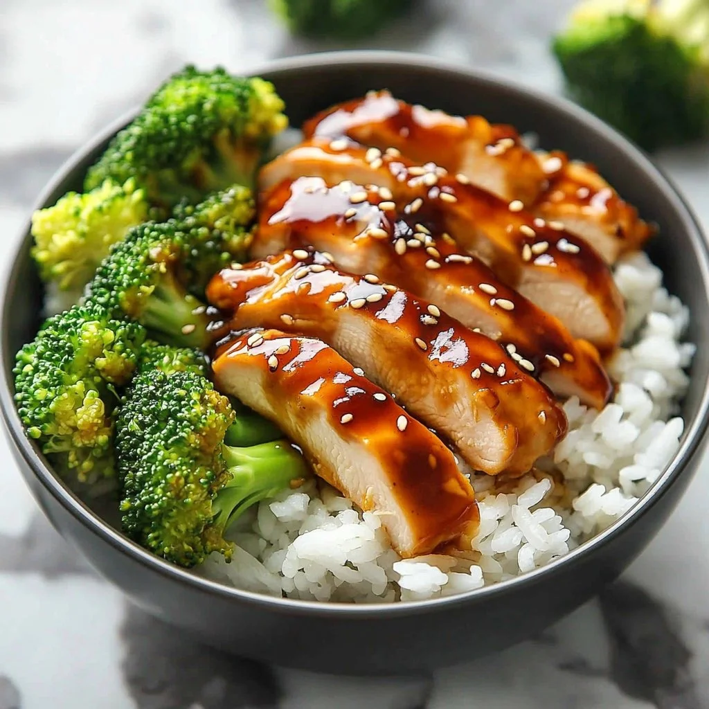 Sticky Chicken Rice Bowls with tender chicken and flavorful rice